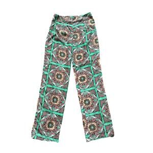 Gianni Bini Women's Medium Green Red White Geometric Paisley Print Flowy Pants